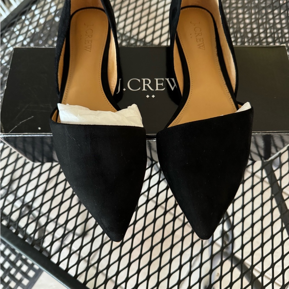 J Crew black suede pointed toe, Zoe suede D’orsay flats